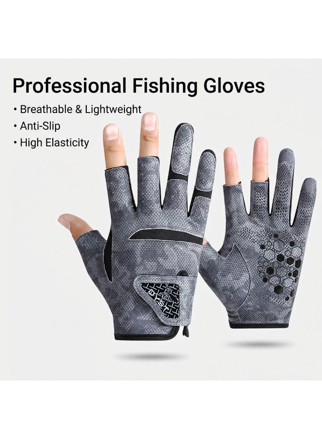 Professional Fishing Gloves 3 Finger Cut UV Sun Protection Anti-Slip Breathable Lycra Camouflage - Image 1